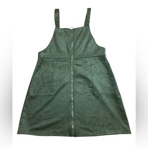 Cupshe Bethel Olive Green Faux Suede Zip Front Pinafore Dress - XL